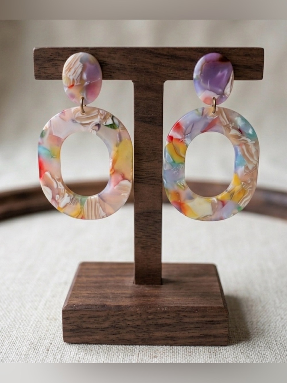 Multicolor Terrazzo Acetate Oval Drop Dangle Earrings - Women Jewelry